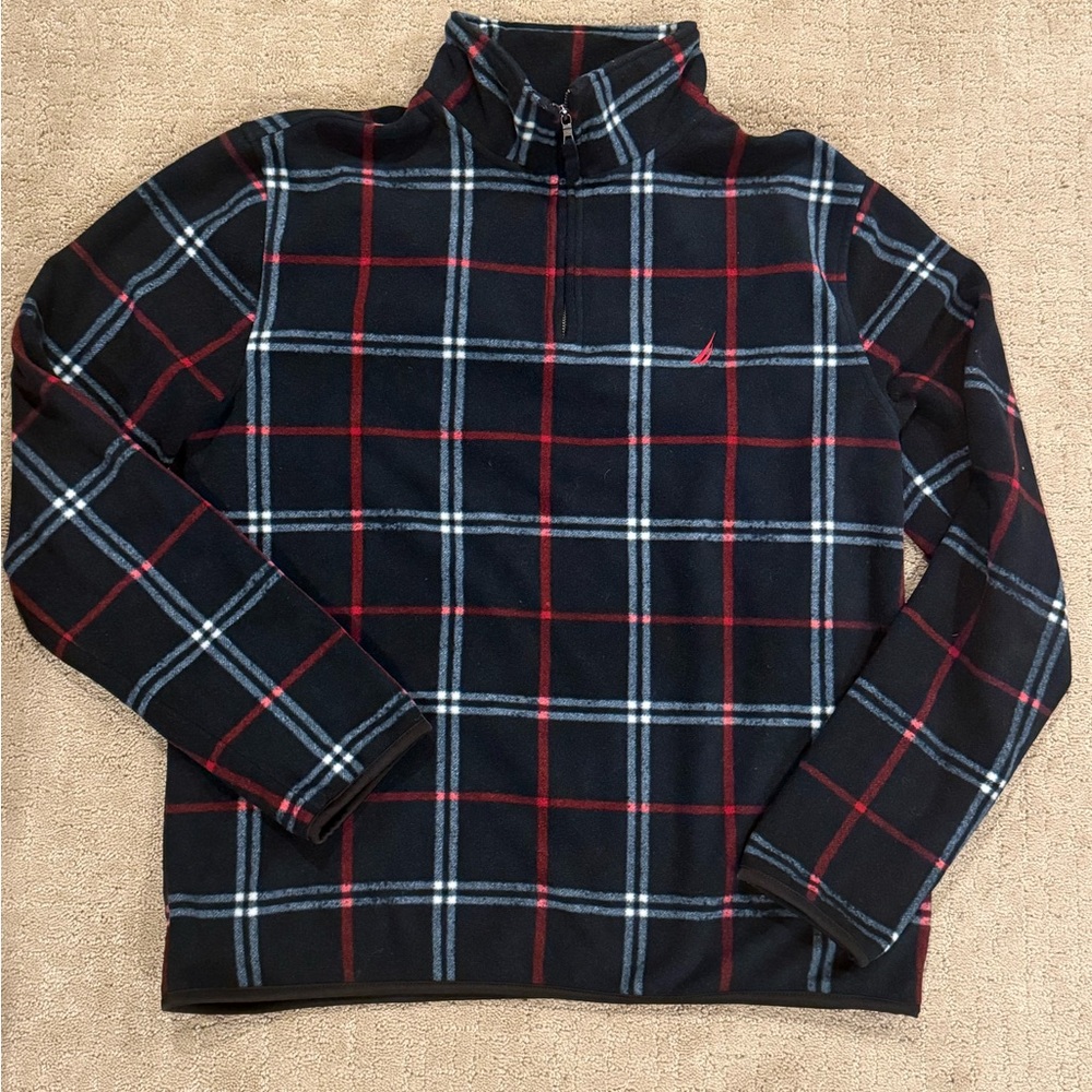Vintage Nautica Mens Plaid 1/4 Zip Up Sweater Pull Over Size L